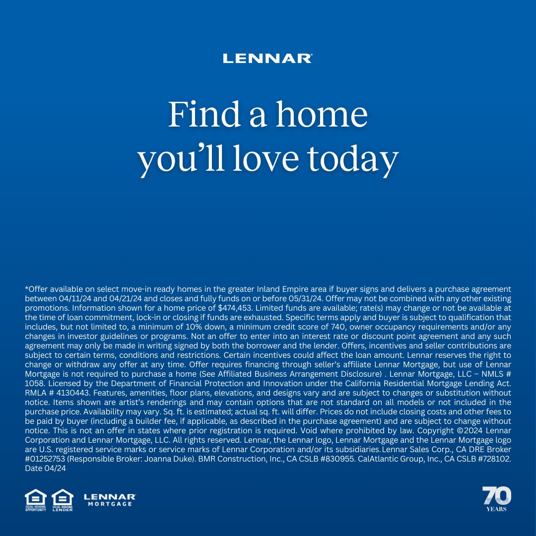 Now is the time to move! Secure your dream home and be settled in before summer! Beat the rush and find your dream home today to enjoy it all summer long. 😎☀️🏡
View Homes🔗 spr.ly/6019wUQvl

#lennar #lennarhomes #lennarhome #newhomes #california #CA #InlandEmpire