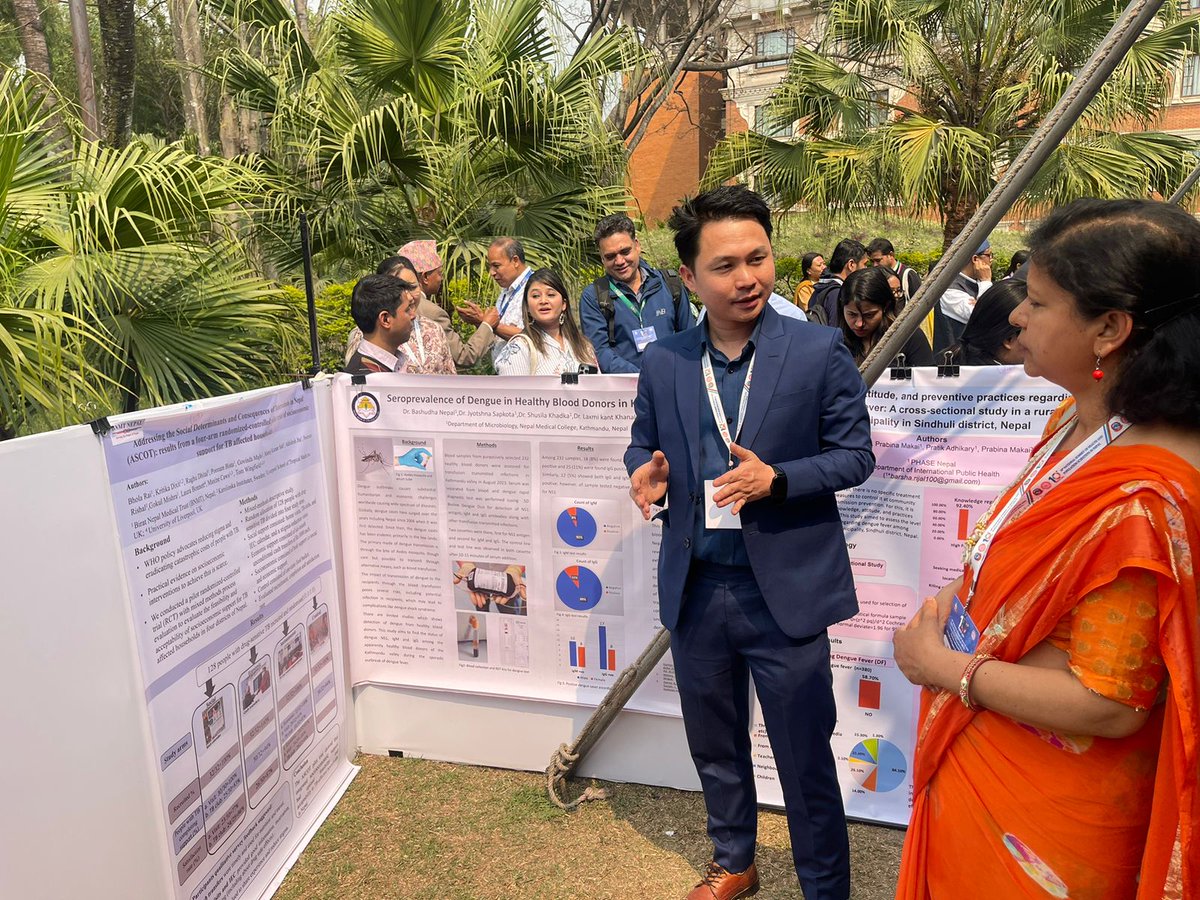 our @BholaRai30 presenting poster at 10th #NHRCsummit - the results from a four-arm randomized-controlled pilot trial of socioeconomic support for TB affected households, 'ASCOT project' @DrTomWingfield @UKRI_News 
The study showed - (1/3)