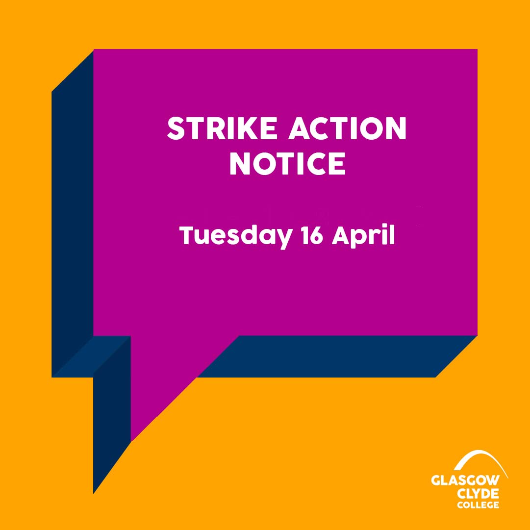 Due to national industrial strike action by EIS-FELA, there is likely to be significant disruption to daytime & evening classes on Tues 16 April. Your class may not take place on this date unless you've been informed otherwise. More information➡️ bit.ly/3vLSz8E