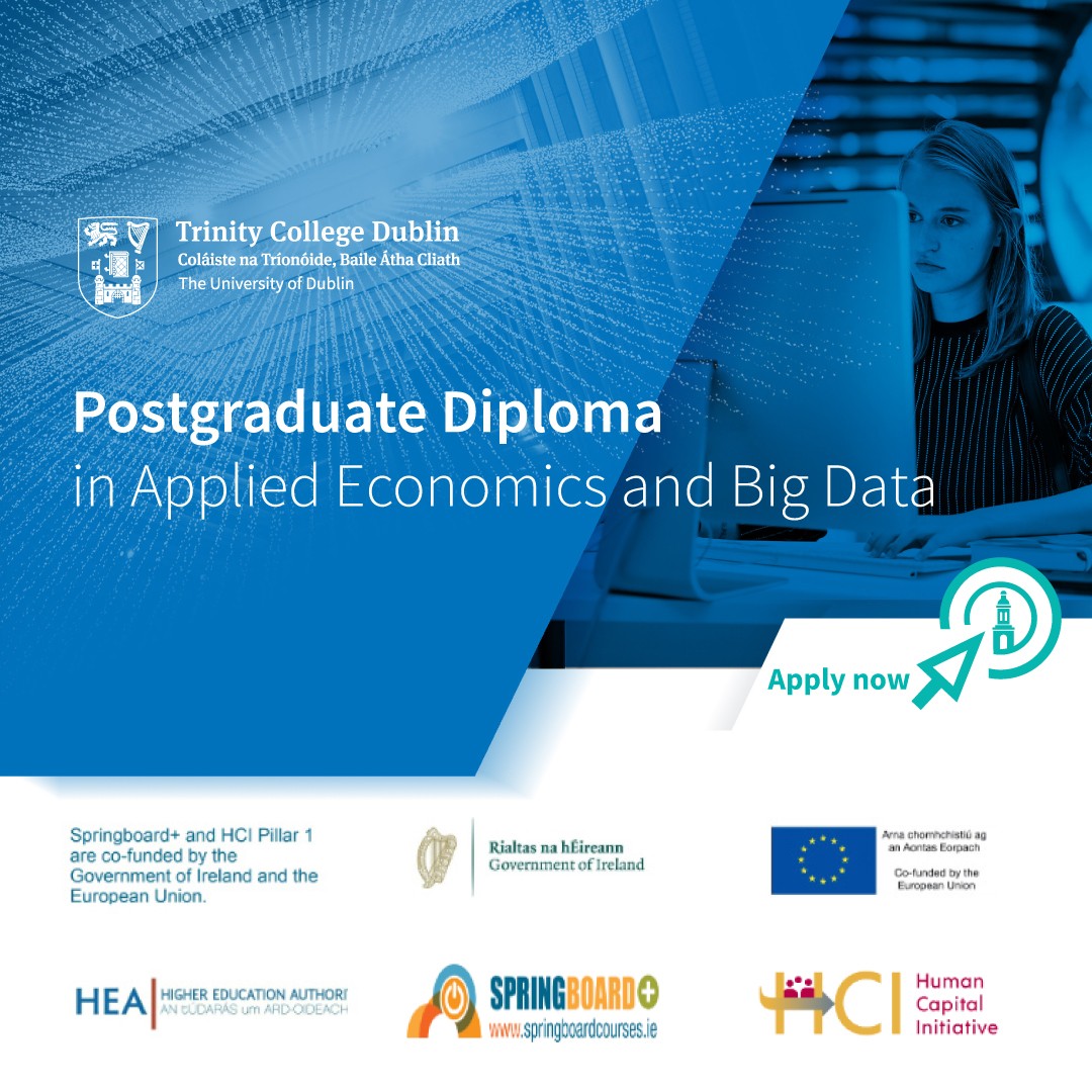 💡REMINDER: An online webinar session about our new Postgraduate Diploma in Applied Economics and Big Data will be taking place on Monday, 15th April 2024 at 16:00-17:30. 🔗Please follow this link for more information: tcd.ie/Economics/post… #tcdeconomics #tcdglobal