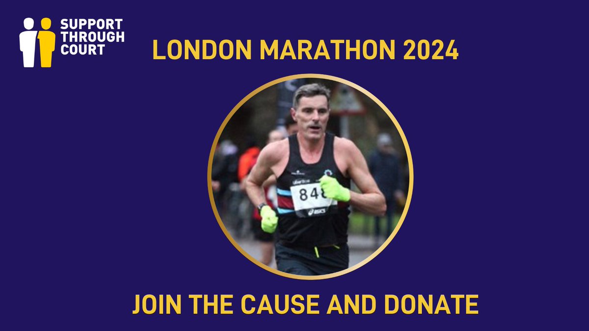 Get ready to cheer for our amazing Trustee, Tim Nash, as he runs the London Marathon to raise funds for Support Through Court! Join us in backing Tim as he runs for justice and compassion. Click here to donate: bit.ly/4aKCejg . Let's show our support! #londonmarathon2024