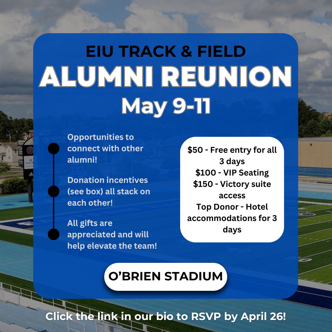 🗓️MARK YOUR CALENDARS🗓️ May 9-11 we will be hosting an alumni reunion during OVC Outdoor Conference at O’Brien Stadium. We hope to see you all there! To RSVP or donate to the team, click the link in our bio! #EIUTF | #BleedBlue | #family