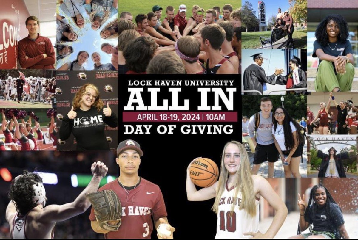 All Early Birds who give online at allin.lockhaven.edu by 4/17 will have a chance to win $500 for their favorite team or department! All In, our biggest annual fundraiser has raised over $1.2 million in since 2015. Help us SOAR in 2024 now! #LHUALLIN #GiveToLHU #LHUAlumni