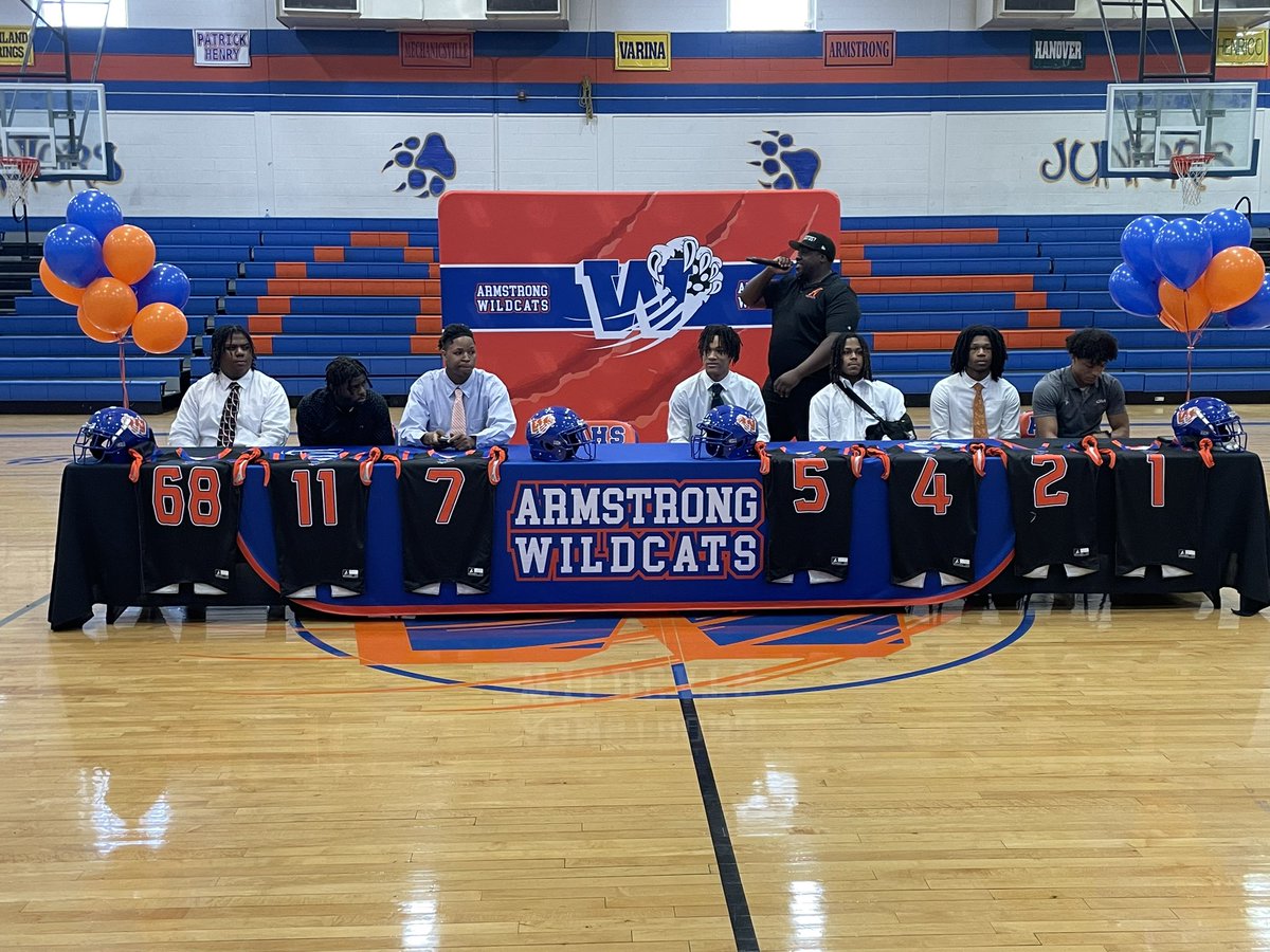 A program record 7 players signing from Armstrong football today Headed to @VMIAthletics @GoArmyWestPoint @vsufootball1882 and @CNUcaptains @CBS6 @AHSSportsRVA