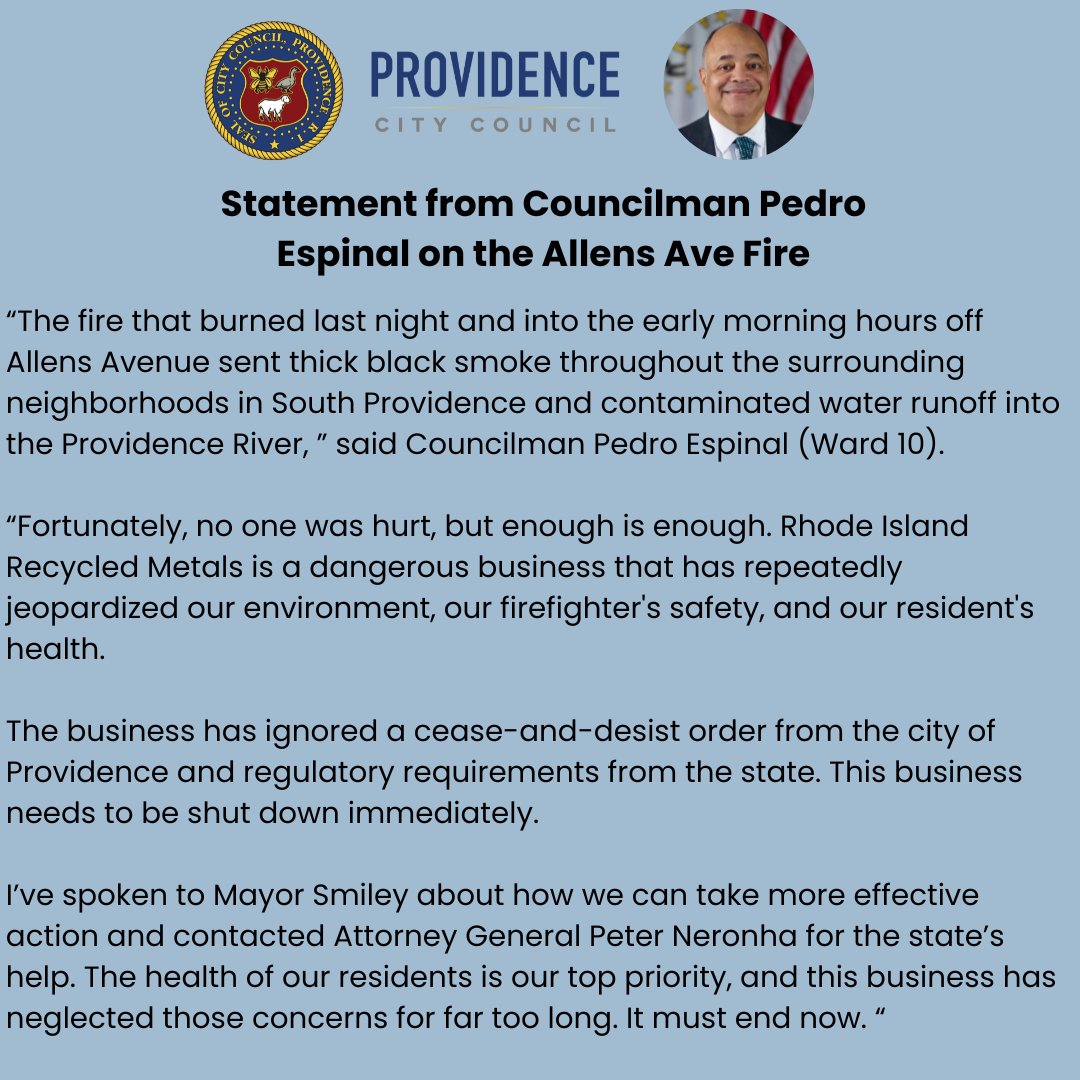 'This business needs to be shut down immediately.' Councilman @pedrojespinal on the Allens Ave fire ⬇️