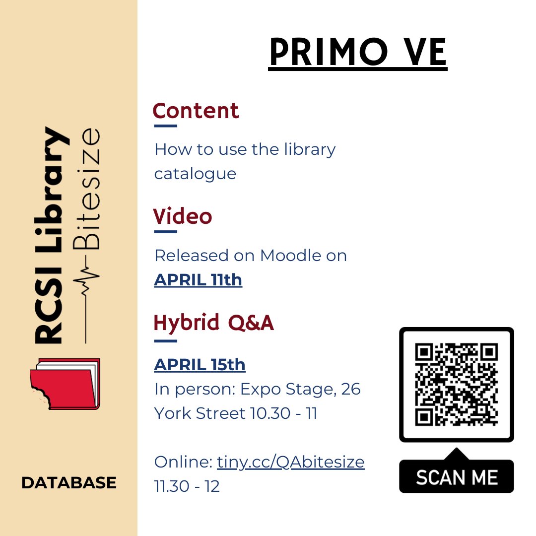 Don't Miss Out !!!! Get reacquainted with our Library Catalogue PrimoVE with our dedicated Bitesize session. Available today Thursday April 11th.