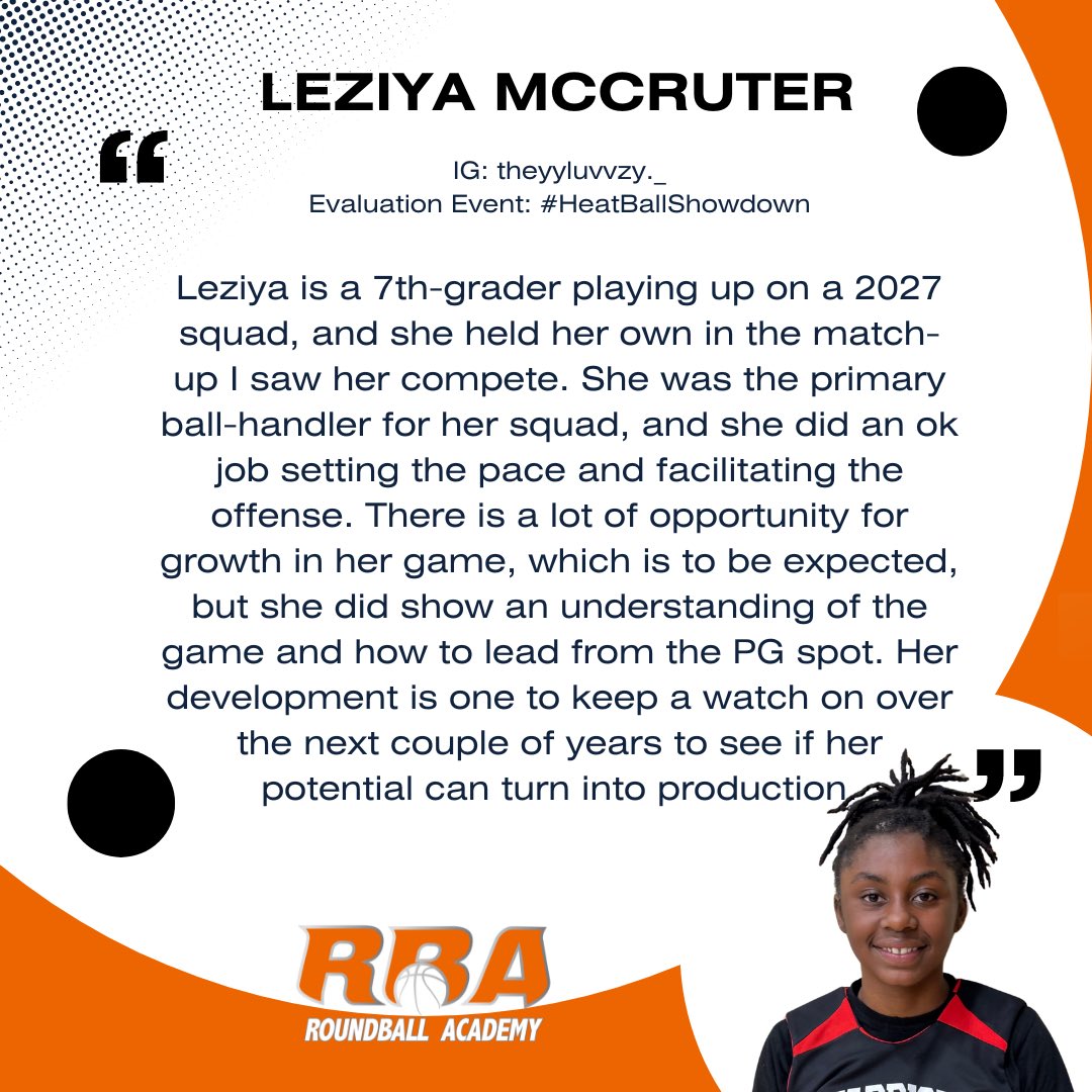 Leziya McCruter (5'7/PG/'29/Tuscaloosa Warriors) handled her own playing up at the #HeatBallShowdown. Looking forward to monitoring her development.        #RBANoticeables #RoundballAcademy #RBA #TerryDrakeBasketball #TerryTalks @essencegirlsbb @CGBR27 @BAMAHeatElite