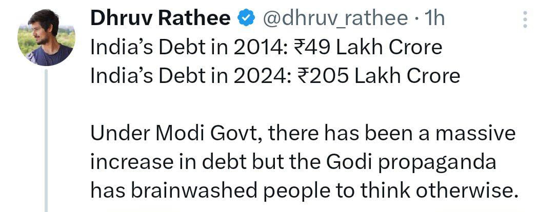 As per Youtuber Economist, India is under huge debt due to Modi Failed Policies. 

But is this the real truth?

What is Internal Debt and External debt?

What is Debt to GDP Ratio?

What about other Countries?

What is the view of the Opposition economist on India's debt?

👇🏻👇🏻