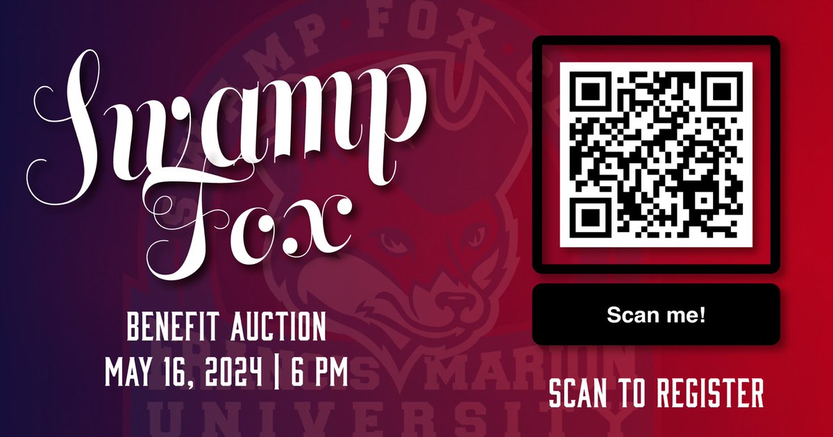 Time to register ‼️ Scan the QR code here to register for this year’s Swamp Fox Benefit Auction and take a look at the items we have listed! #SwampEm #gopatsgo