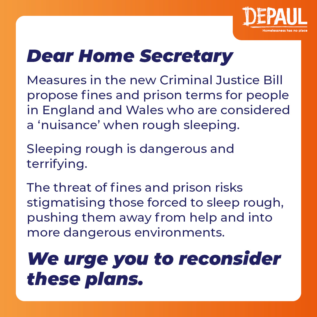Alongside 36 other organisations, we have written to the Home Secretary @JamesCleverly urging him to reconsider proposals to fine and imprison people forced to sleep on our streets #CriminalJusticeBill. bbc.co.uk/news/uk-politi…