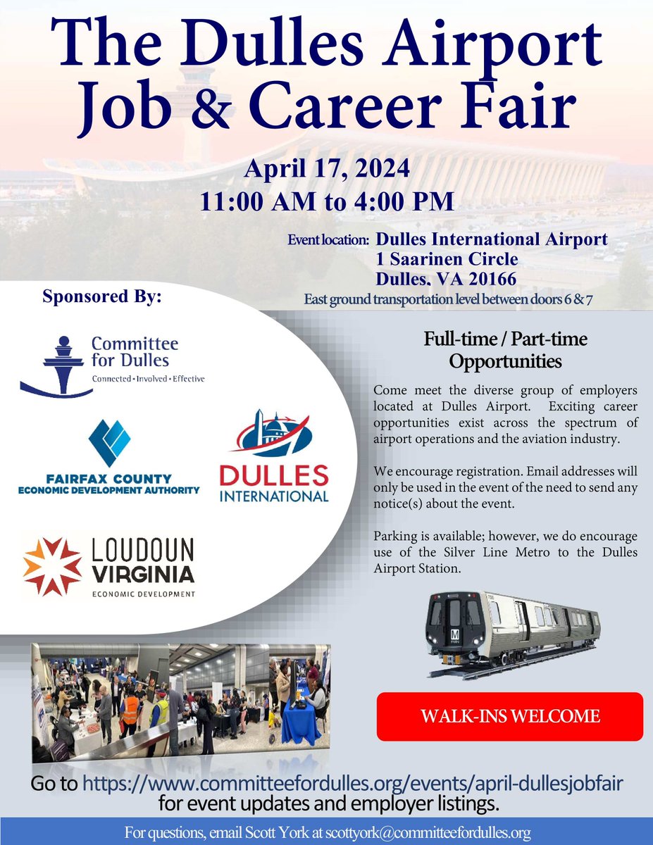 Job hunting?? Stop by and see us at the @Dulles_Airport job and career expo. April 17th from 11-4. @MWAACareers @MWAAHQ