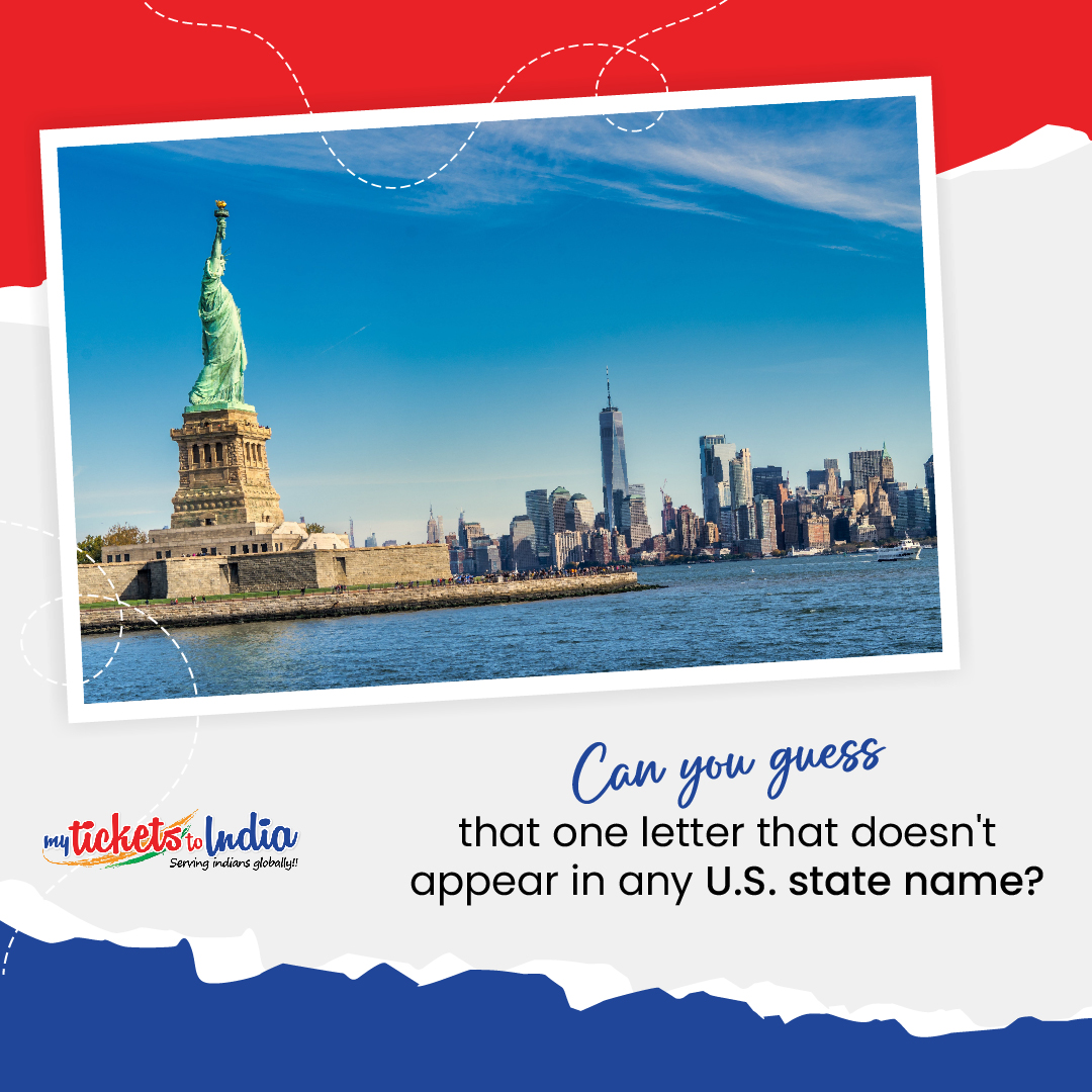 50 different names, and not one of them contains the letter _? Make the guess our #trivia-savvy travelers.

#thursdaytrivia #usa
.
.
.
#funfact #usstates #triviathursday #flighttoindia #indianamerican #indianamericans #americanindians #americanindian #usindians #usaindians #cheap