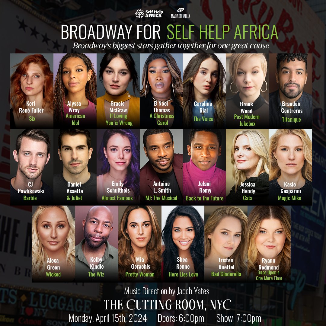 Broadway's brightest musical stars will take part in a special musical benefit, at @CuttingRoomNYC next week for the annual Broadway for Self Help Africa musical extravaganza. Thanks to @HeyMadisonWells for partnering with us: Find out more: bit.ly/3JcmoSO