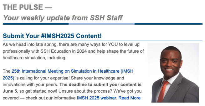 The 25th International Meeting on Simulation in Healthcare is calling for your expertise at the 25th anniversary of IMSH --> ssih.org/Home/ctl/Artic… Deadline to submit content: June 5! imsh2025.org #healthcare #simulation #patientsafety #patientcare