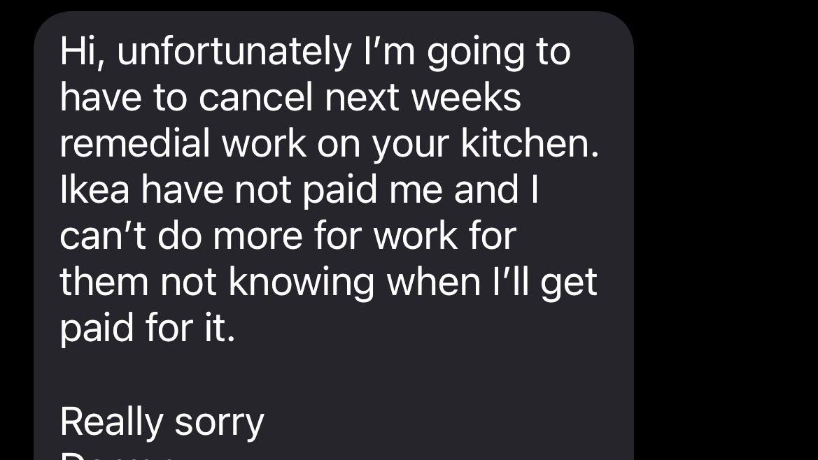 Latest in my @IKEAUK kitchen saga - which began FOUR years ago with a faulty dishwasher(still not replaced) - next week after years of trying was the week everything was going to be fixed, new fridge freezer, worktops, sink, doors etc - and at 2pm I get this. Heart racing