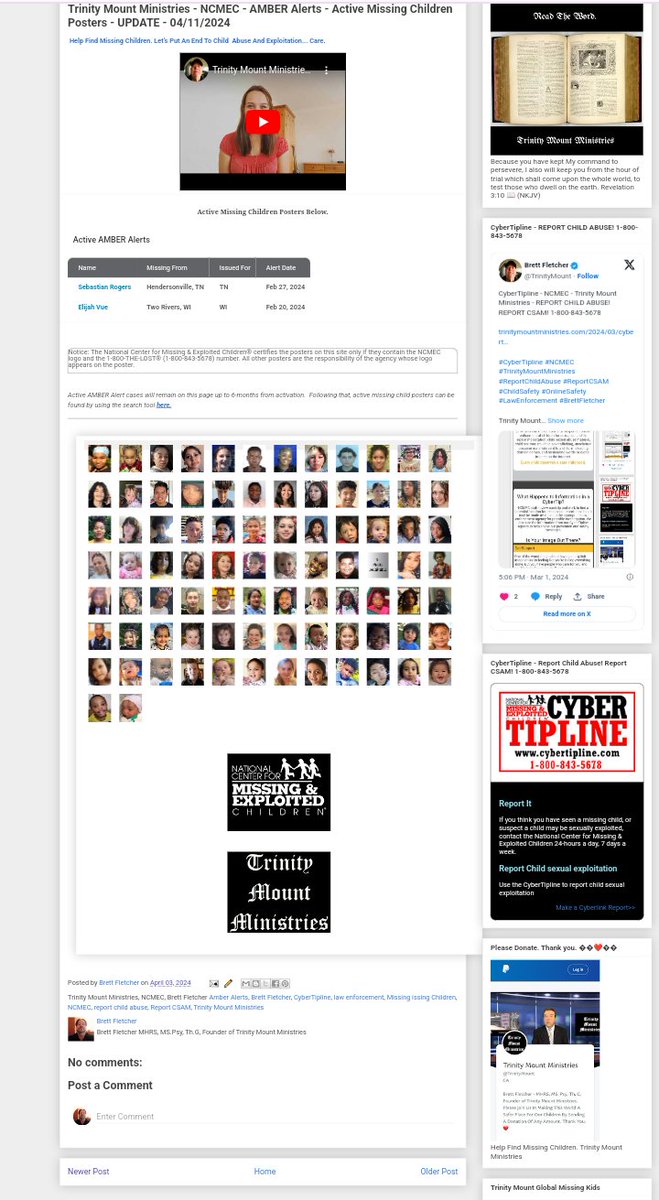 Trinity Mount Ministries - NCMEC - AMBER Alerts - Active Missing Children Posters - UPDATE - 04/11/2024

trinitymountministries.com/2024/04/trinit…

#TrinityMountMinistries #MissingChildren #NCMEC #AmberAlerts #CyberTipline #ReportChildAbuse #ReportCSAM #ChildSafety #OnlineSafety #BrettFletcher…