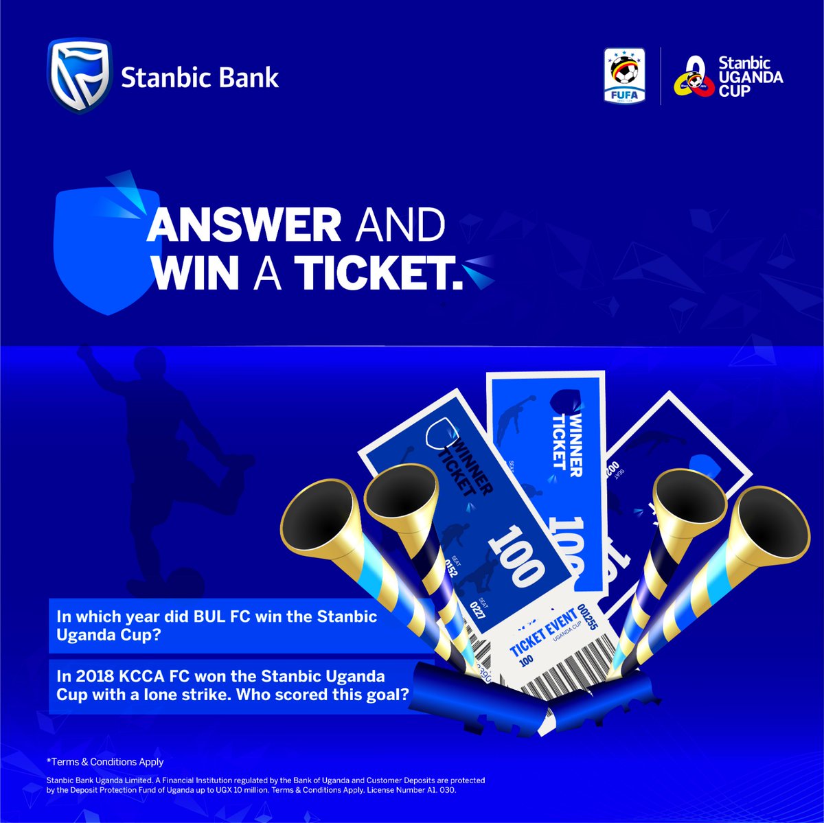 Trivia time: Get both questions correct and be among the lucky winners of tickets to the game. 𝐓𝐞𝐫𝐦𝐬 𝐚𝐧𝐝 𝐂𝐨𝐧𝐝𝐢𝐭𝐢𝐨𝐧𝐬 𝐚𝐩𝐩𝐥𝐲. #StanbicUgandaCup