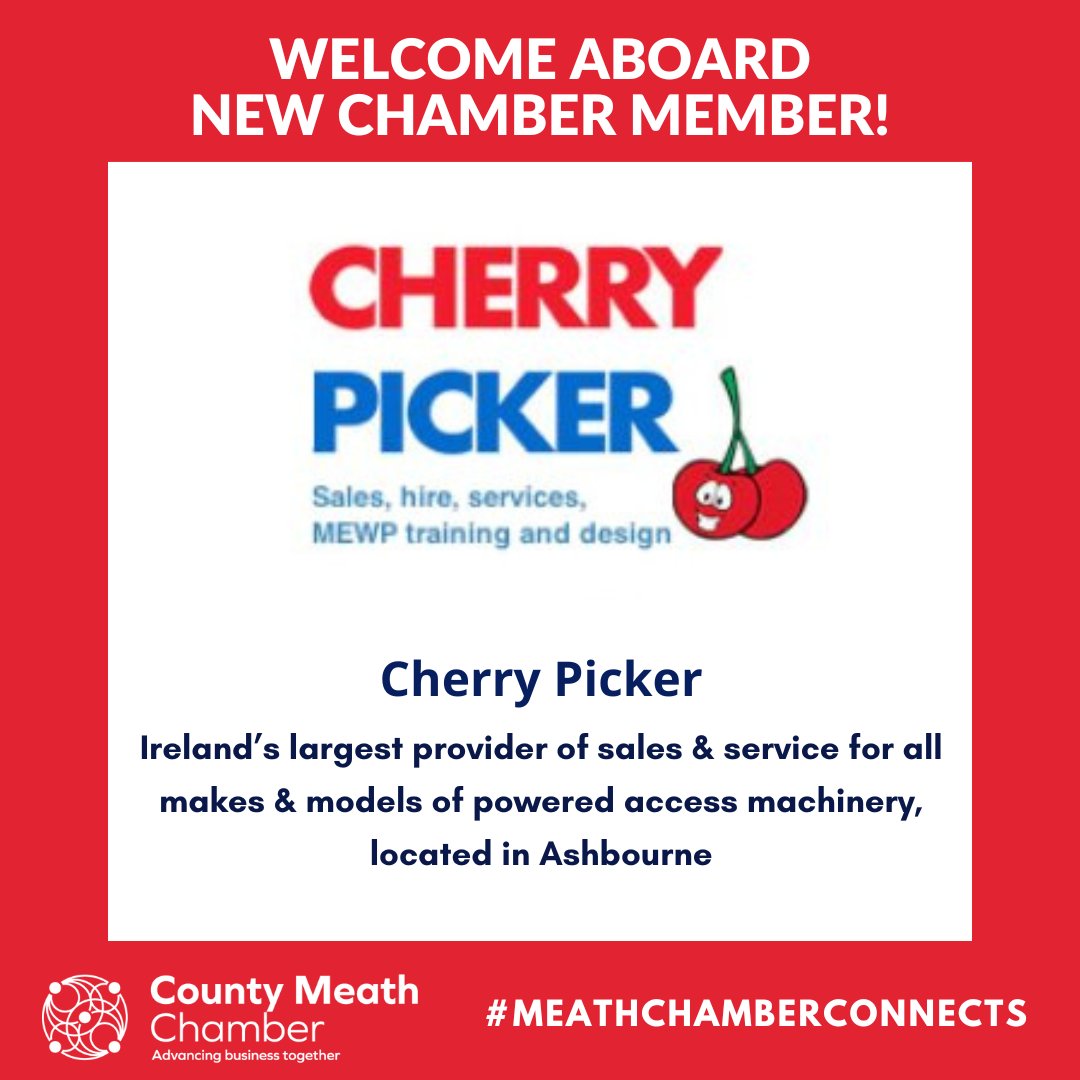Welcome Aboard New Meath Chamber Member, Cherry Picker 👏 Click the link below and check out their listing on the Meath Business Directory: countymeathchamber.ie/business/.../b… Wishing you continued success and we look forward to supporting your business 🙌 @CherryPickerIrl #Meath