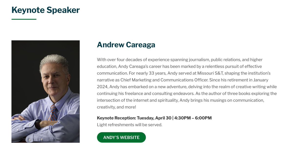 It’s an honor to be invited to present the keynote address at @MissouriSandT’s Innovation Communication Conference later this month. I’m looking forward to it!
#strategiccomms #marketingcomms #techcomm 
sites.mst.edu/innovativecomm…