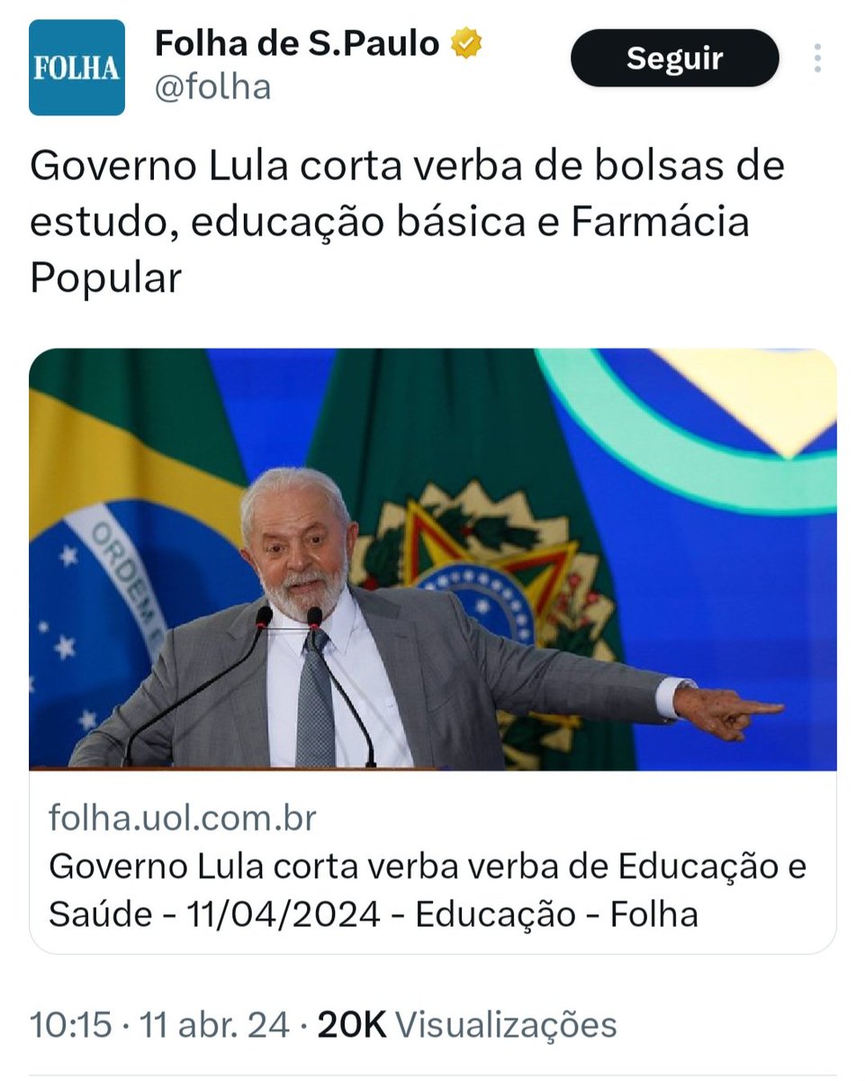 Educação e saúde em corte hoje... 15 bilhões para emendas parlamentares ontem. É pela democracia!