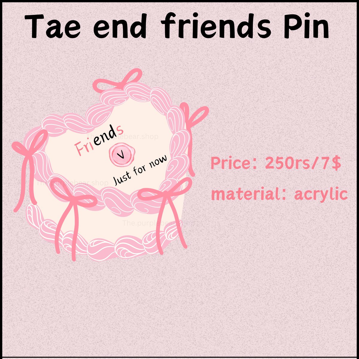 ShopPurplebear's tweet photo. Tae end friends pin 💝

Price : 250rs/7$ +shipping

#taehyung https://t.co/ic8nNmA2wu