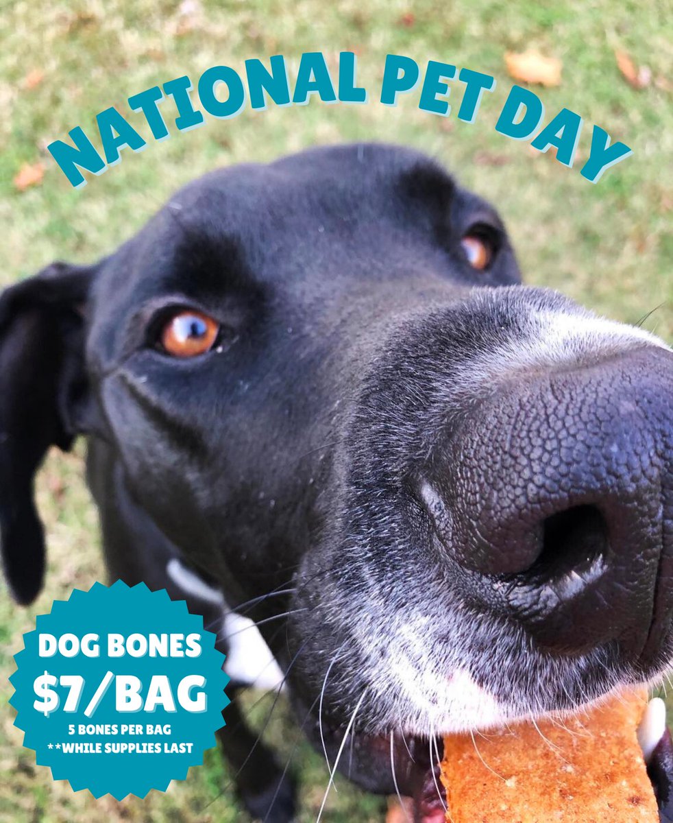🐾 Woof! It's National Pet Day! Let's celebrate with a tail-wagging treat for your four-legged pal! 🐶🐕 Our freshly baked dog bones are pup-approved and conveniently packed in sets of 5 for just $7 today while supplies last!🦴 #NationalPetDay #NationalPetDay2024