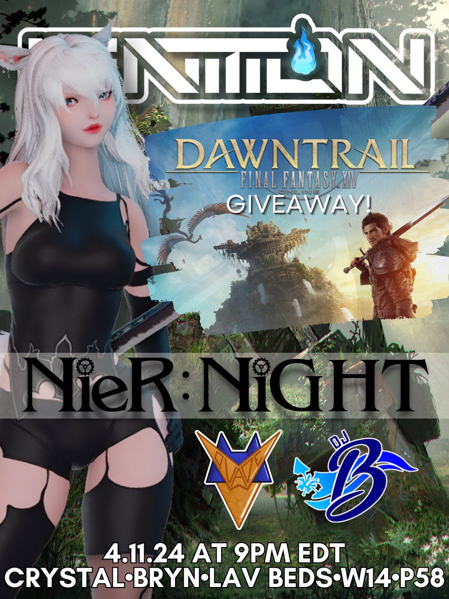 Join us at Ignition for an electrifying Nier Night on #ffxiv #ff14! Show off your most stunning Nier raid glamours and stand a chance to win a copy of Dawntrail Pre-Order for yourself or a friend! (FREE Entry!) We’ve got the dynamic duo, @Myquade & @DJ_Benzy_, spinning tonight!
