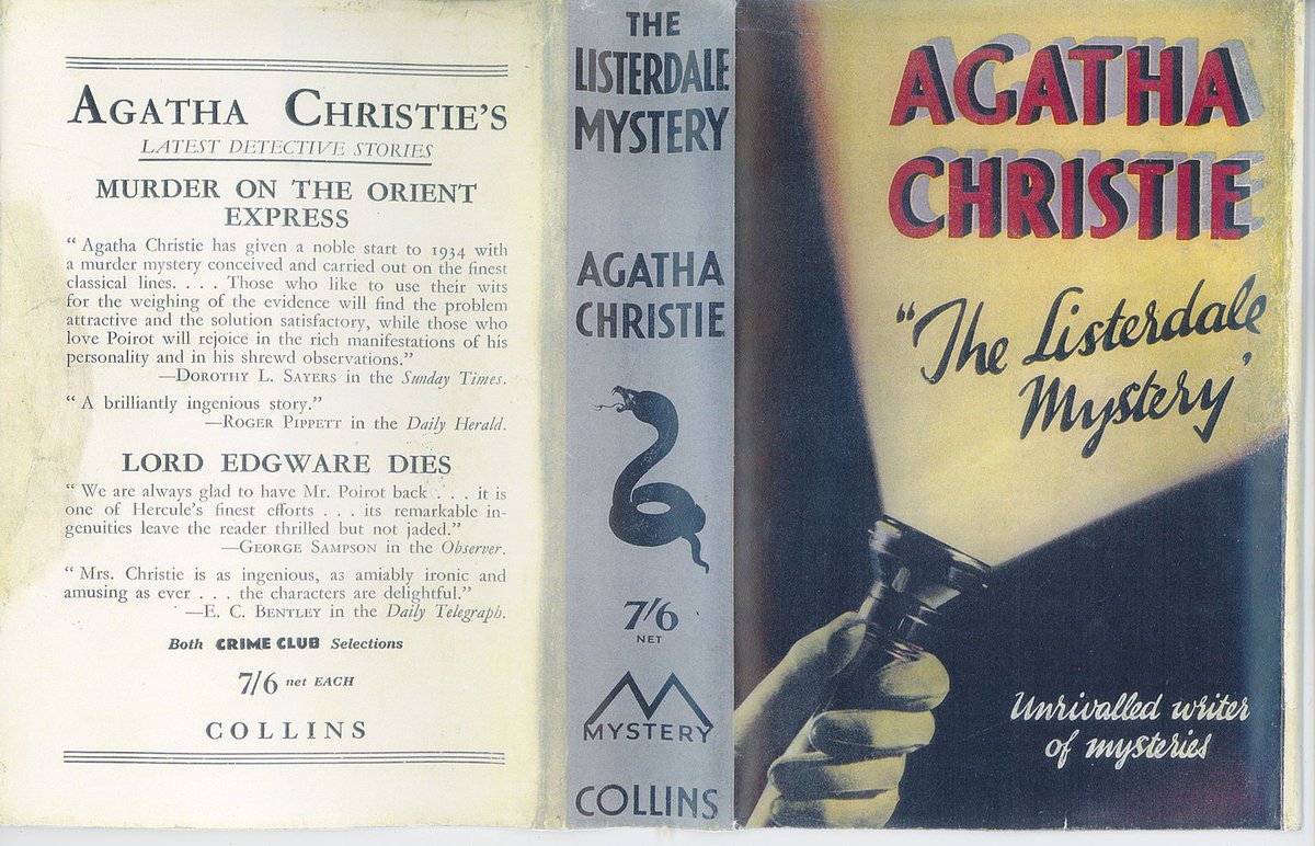Two #AgathaChristie novels in the 1930s were not published as 'Collins Crime Club' imprints but were published uniquely under the 'Collins Mystery' brand. They were 'The Listerdale Mystery' and 'Parker Pyne Investigates'. These are the jackets from those original printings.