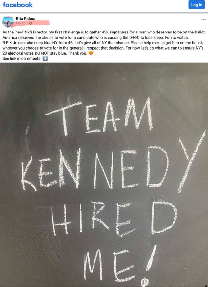 Just want to point out that, fired now or not, Rita Palma began her #Spoiler4Trump strategy almost full year (April 2023) before she moved to @RobertKennedyJr’s campaign (March 2024) from his @ChildrensHD @JSweetLI @cwebbonline @MsMalarkey24