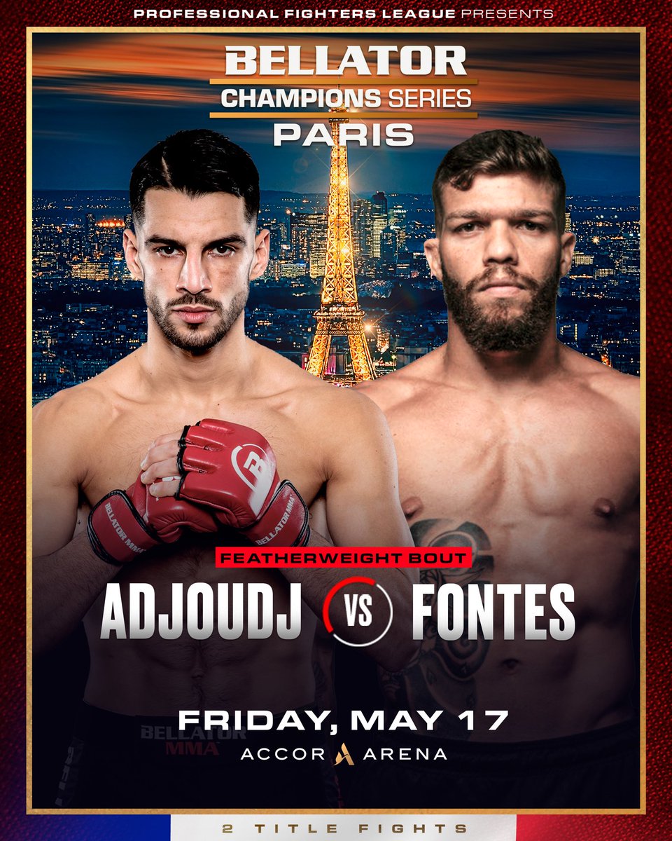 IN FORM FEATHERWEIGHTS! 🔥 🇫🇷 Asael Adjoudj 🆚 Bruno Fontes 🇧🇷 Asael Adjoudj, who holds an impressive 5-1 record under the Bellator banner returns to Paris on May 17th, looking to add to his seven fight win streak. @AdjoudjAsael welcomes unbeaten Brazilian Bruno Fontes to the…