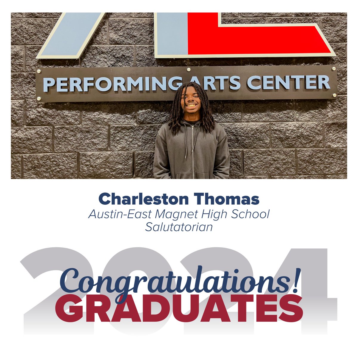 Congratulations to the @AustinEastHS valedictorian Leonard Weaver and salutatorian Charleston Thomas! ✨ Join Austin-East as they celebrate the Class of 2024 on May 18 at 9 a.m.!