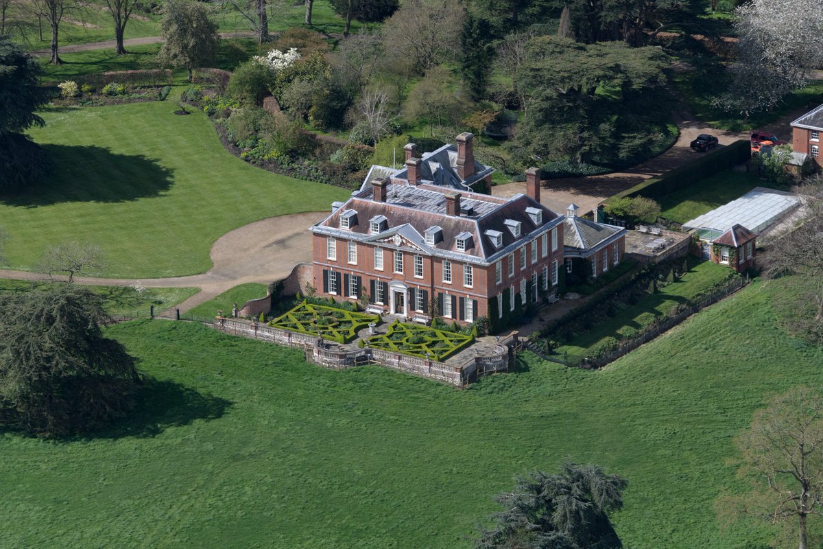 Ditchingham Hall aerial image - grade 1 listed building in south Norfolk. Country house built for the Rev John Bedingfield in about 1715 set in 2,000 acres landscaped by Capability Brown #DitchinghamHall #aerial #image #Norfolk #aerialphotography