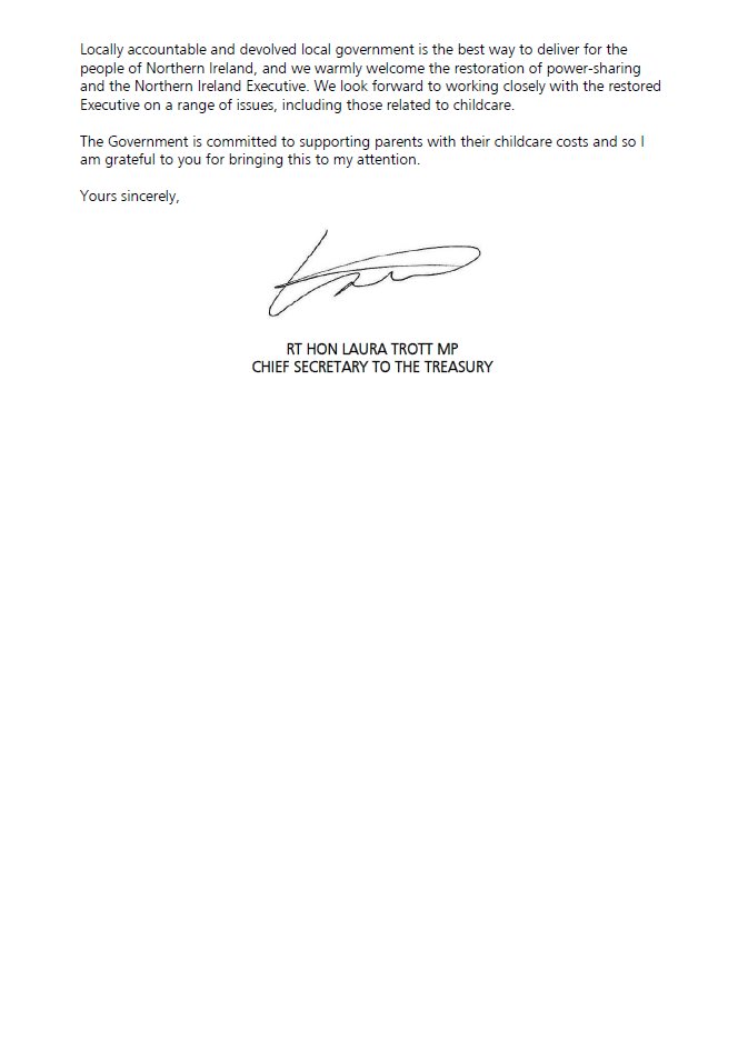 🚨CHILDCARE UPDATE: The Treasury has declined @StephenFarryMP 's requests for interim support. We will keep pushing for more central funding, but this further emphasises the need for urgent action from the NI Education Minister. The Treasury expects this to be Executive-led👇