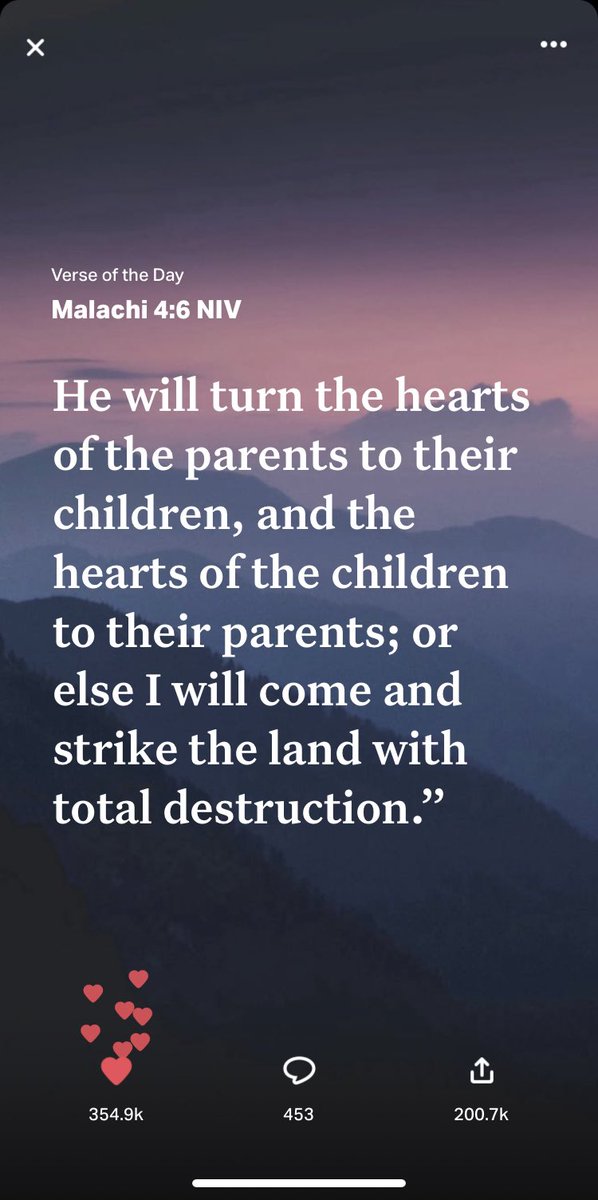#VerseOfTheDay 🙏🏿 He will turn the hearts of the parents to their children, and the hearts of the children to their parents; or else I will come and strike the land with total destruction. Malachi 4:6 NIV #BibleStudy #GodBless