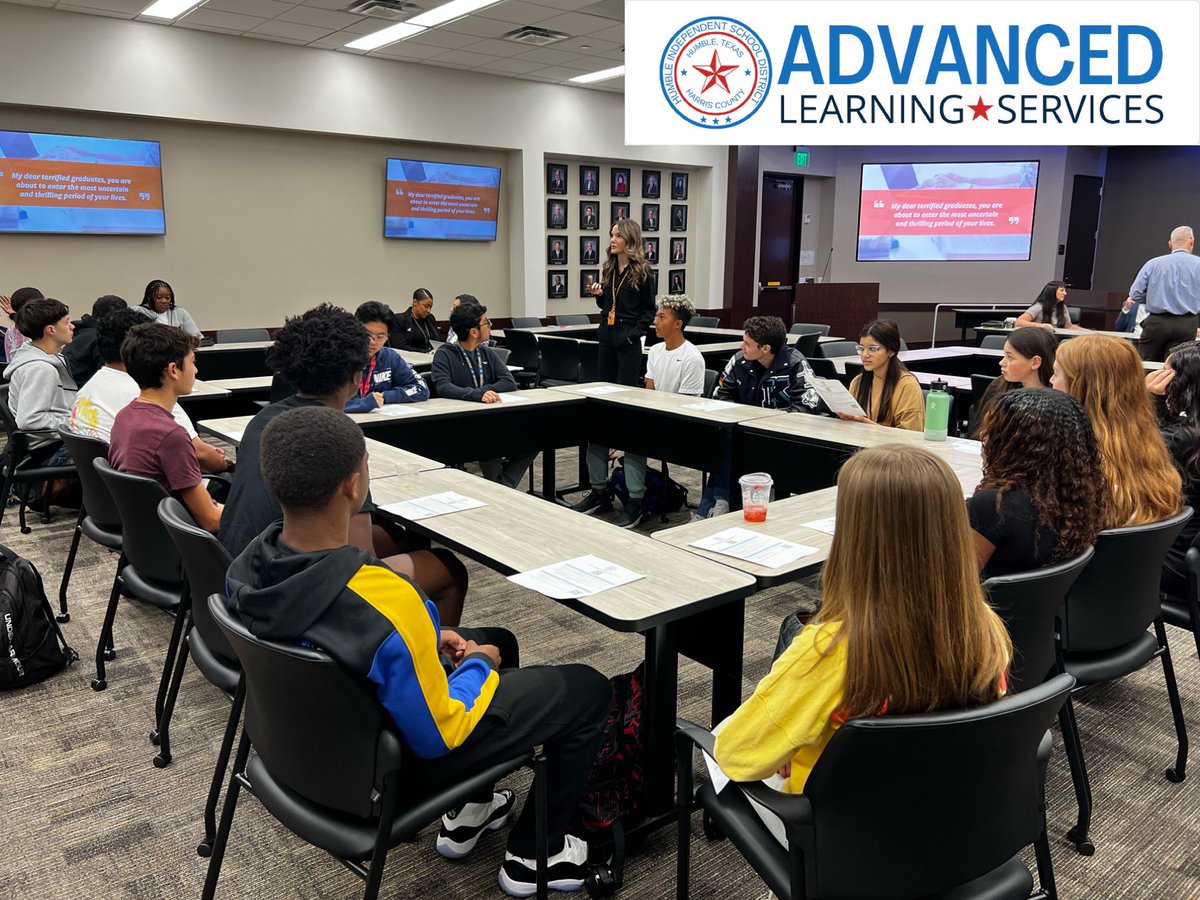 High School Advanced Learning Coordinator, @ChristieHuseman , had an opportunity to work with @HumbleISD superintendent student advisory students this morning to map out steps to college entrance success #AdvancedAcademics @HumbleISD_AVID @AVID4College
