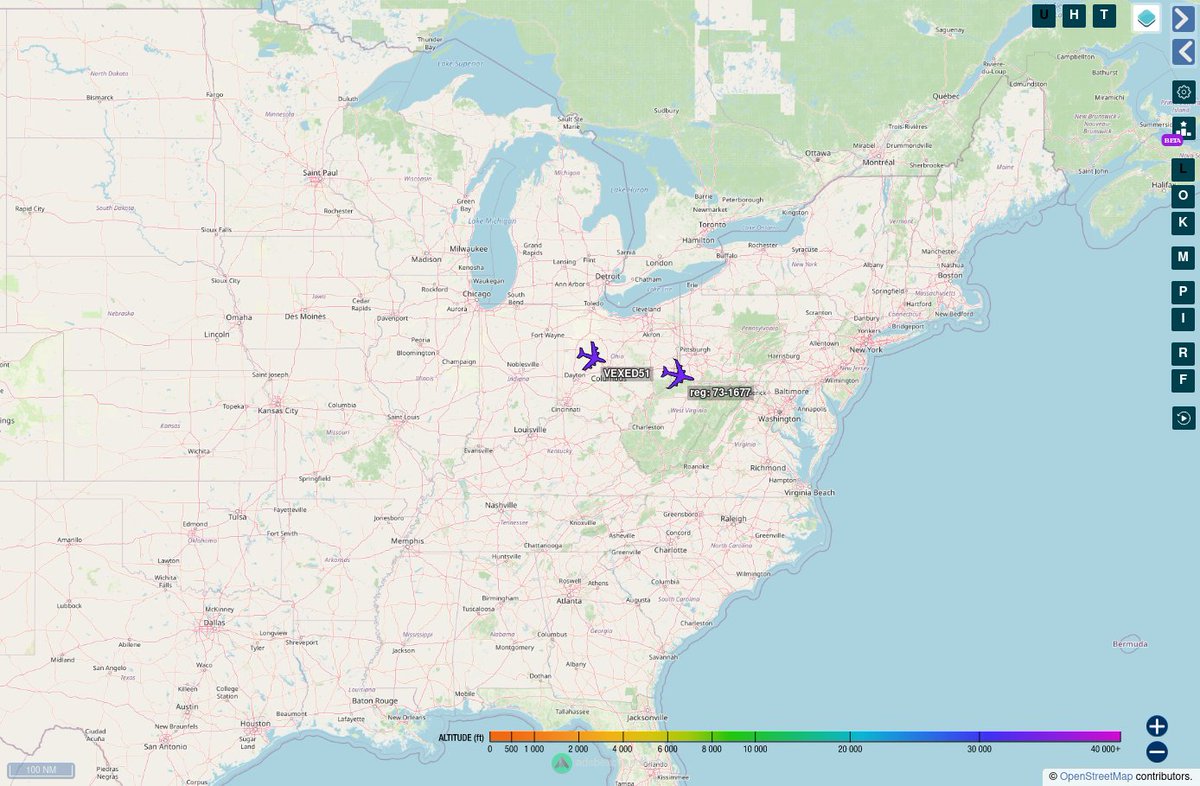 A pair of command posts are eastbound out of Offutt AFB, NE. US Navy E-6B Mercury #AE0416 as VEXED51 US Air Force E-4B NAOC #ADFEB4