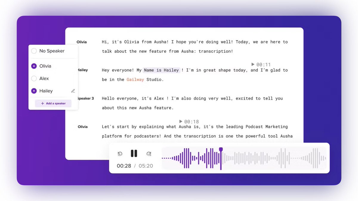 It's great to see @Ausha_EN add support for the <podcast:transcript> tag, today!