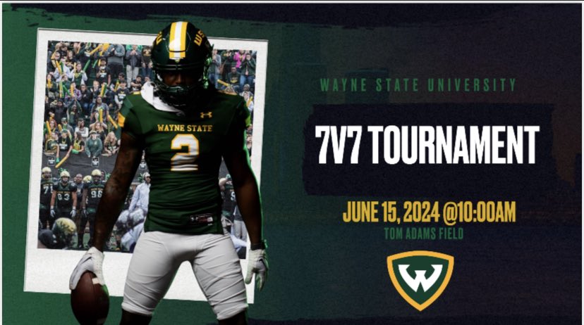 ‼️ONLY 5 SPOTS LEFT‼️ 7v7 Tournament in Detroit at Tom Adams Field on Saturday June 15th ⬇️⬇️ sign up here ⬇️⬇️ waynestatefootballcamps.totalcamps.com/shop/product/3…