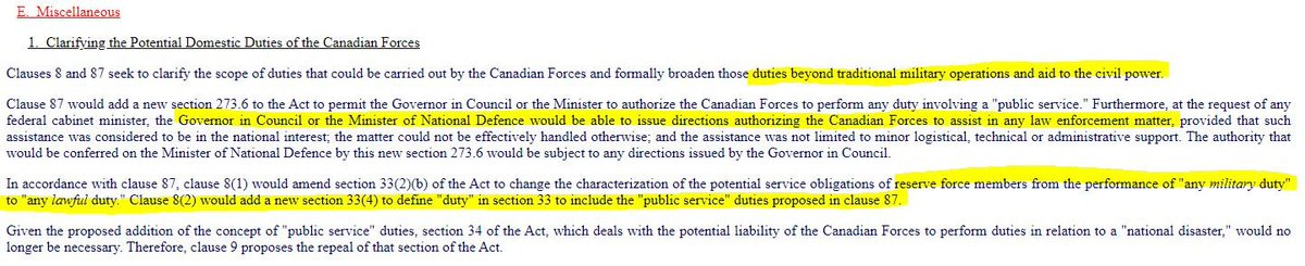 prosequence's tweet image. I’m concerned. Bill C25 (Amending the National Defence Act), section E. Miscellaneous empowers the military to be used against citizens without Declaration of Emergency. This needs to be debated heavily in public! #worried #authoritarian