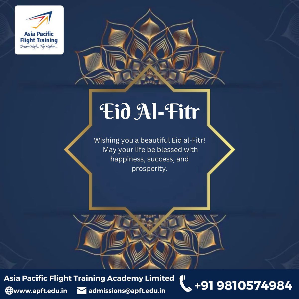 Wishing you a beautiful Eid al-Fitr! May your life be blessed with happiness, success, and prosperity. Visit us: apft.edu.in Write to us: admissions@apft.edu.in Contact us: +91 9810574984 | +91 96678 85710 | +91 96678 81790 #Eid_Mubarak #aviation