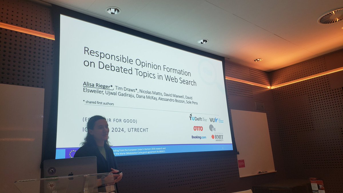 DrCh0le's tweet photo. At the #Responsible track at @NWOFunding #ICTopen @alisarieg brings attention to the complexities involved on #web #Search on debated topics and the quest for resposible opinion formation @NL4XAI https://t.co/UxXeeFzzsl