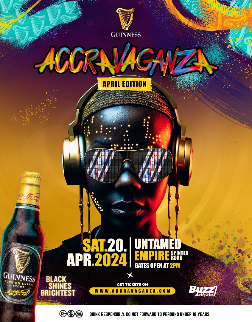 Guinness AccraVaganza is back with a bang! This year's experiences are going to be wild and unforgettable. Don't miss out on the fun, get your tickets today! #GuinnessAccraVaganza #GuinnessAccraVaganza #BlackShinesBrightest #FeatureByGuinnessAccraVaganza