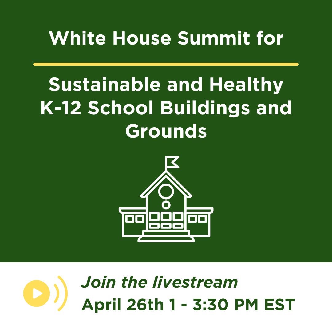 Announcing the first White House summit for sustainable school buildings and grounds, highlighting the equitable access to energy efficient, climate resilient, and healthy school facilities. Tune in on 4/26 at 1 ET: youtube.com/live/a-m1pC1rW… @EPA @ENERGY @usedgov @WhiteHouse