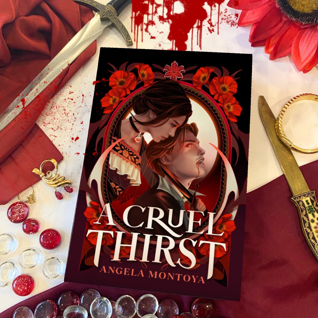 Happy Thursday bookworms! Today I'm excited to be part of the cover reveal for #ACruelThirst by @montoyasangel coming out on December 17, 2024! The artist behind this stunning cover is Eevien Tan and the designer is Trisha Privite. Preorder it here! rb.gy/lyxadu