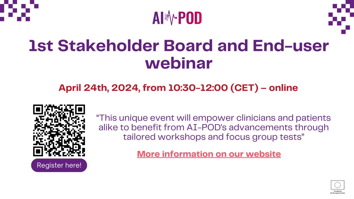 📢 Don´t forget to register for the 1st Stakeholder and End-user webinar of the AI-POD project! 💻 👉 For more information: ai-pod.eu/ai-pod-first-s… #HorizonEU #EUfunded #CVD #Obesity #AItools