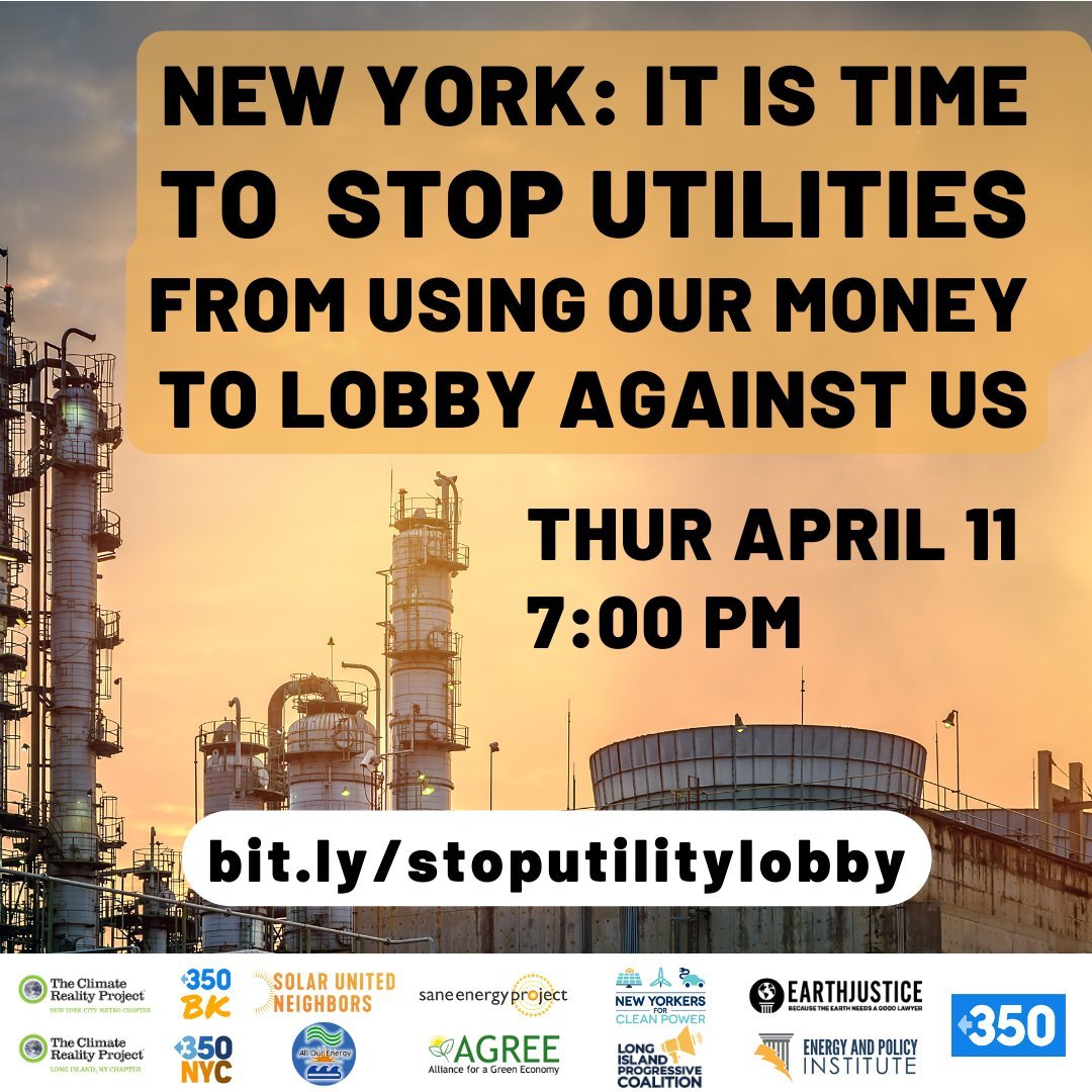 🛑 Stop monopoly utilities from using your money against you! Join our free webinar on April 11, 7-8 pm EDT, and learn how New Yorkers can fight back. ➡️Register now: bit.ly/stoputilitylob… #UtilityAccountability #SolarPower #NYC