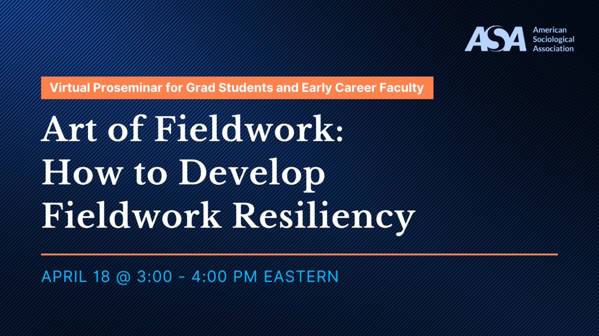 Grad students @ASAStudentForum & early career faculty, join Tania Aparicio @TeachersCollege & Lucia Trimbur @LightsOutCUP for a proseminar on the intricacies of conducting effective fieldwork & managing on-site challenges, April 18, 3 p.m. Eastern. bit.ly/3J7fpL6