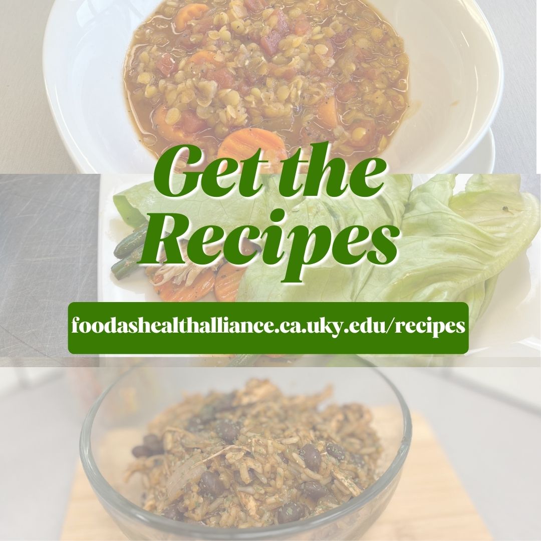 Here's everything you'll need to make all three of our delicious recipes for less than $2 per serving! Get the recipes at foodashealthalliance.ca.uky.edu/recipes

#budgetcooking #foodismedicine #ukyfaha