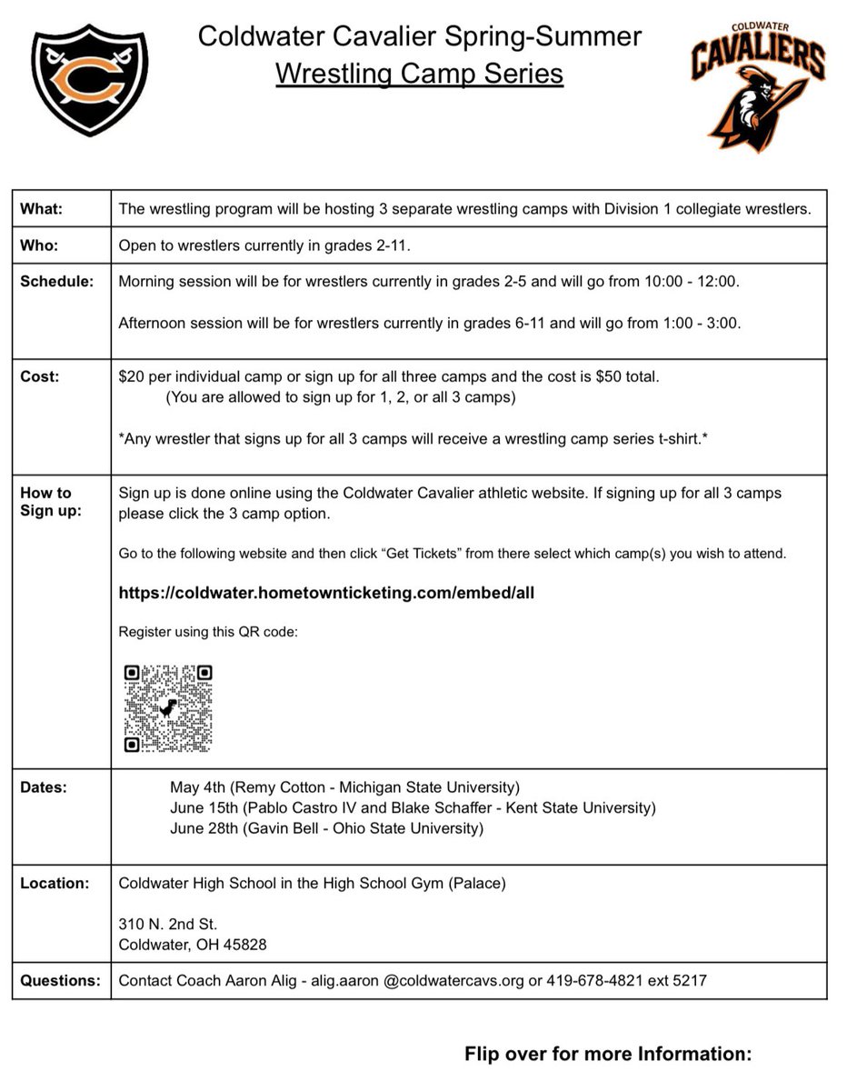 CavWrestling's tweet photo. Wrestling Camps we are hosting in May and June with some great collegiate wrestlers. 
Let Coach Alig know if you have any questions. 
https://t.co/WLhjaZunGc

(Scroll down to the Wrestling Camp link)
@cotton_remy @pitocastroiv @blakeschaffer1 https://t.co/luDgI8fyiB