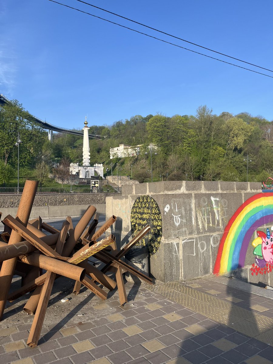 somewhere in Kyiv: anti-tank hedgehogs and rainbow